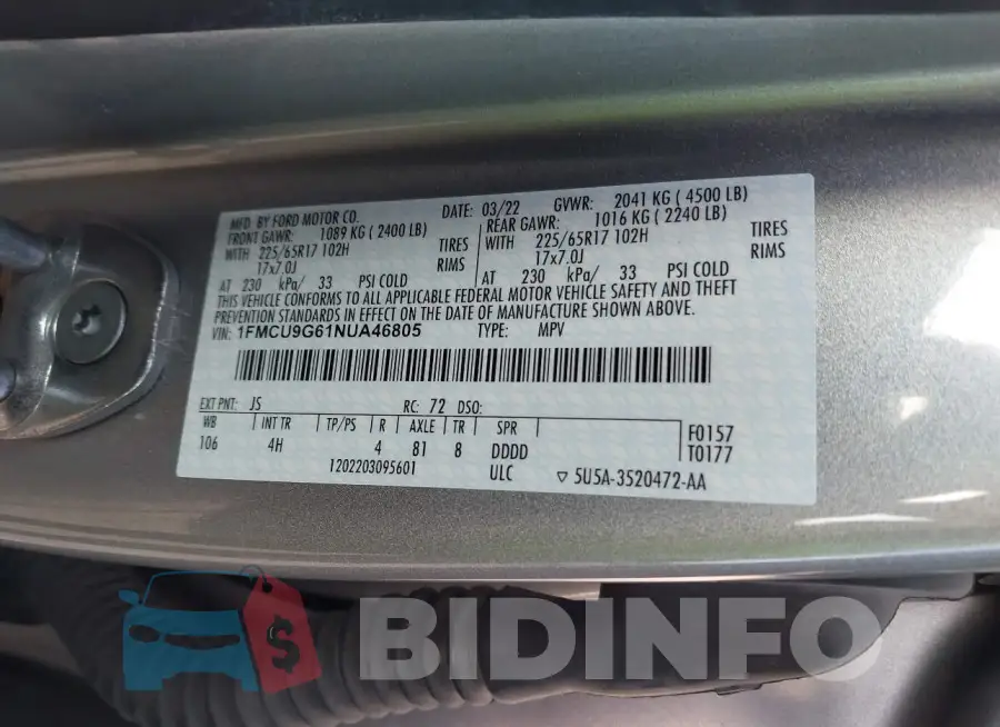 1FMCU9G61NUA46805 Photo# 9