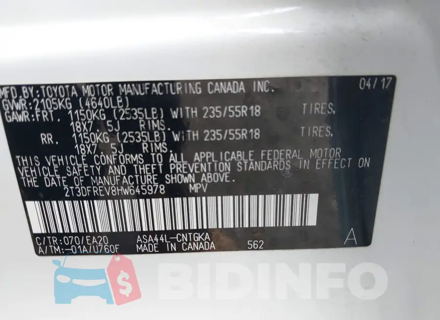 2T3DFREV8HW645978 Photo# 9