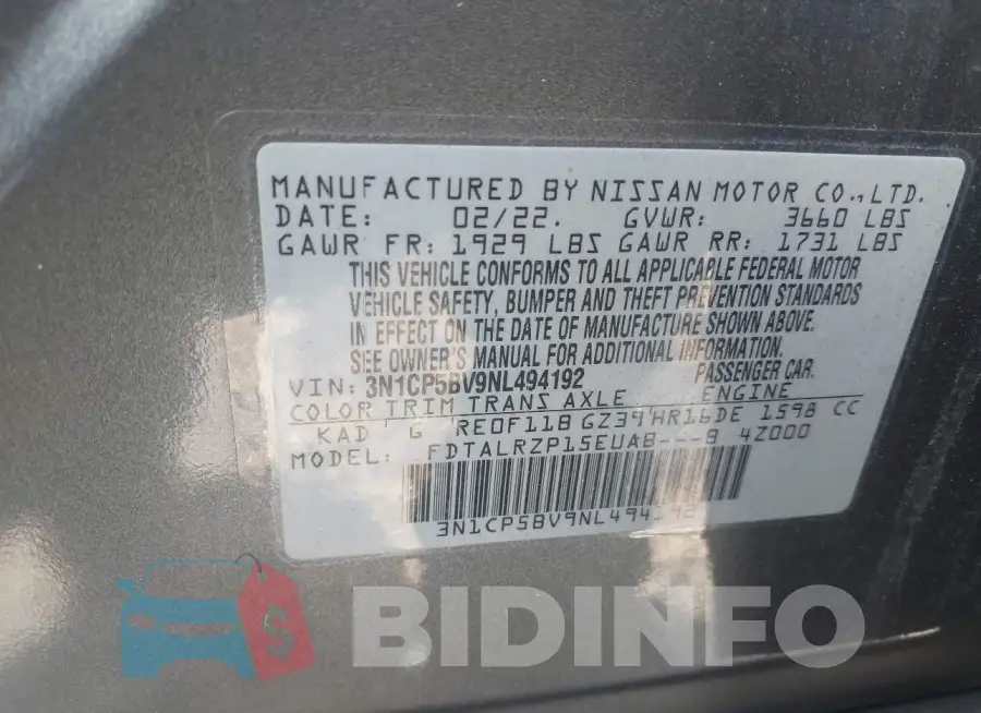 3N1CP5BV9NL494192 Photo# 9
