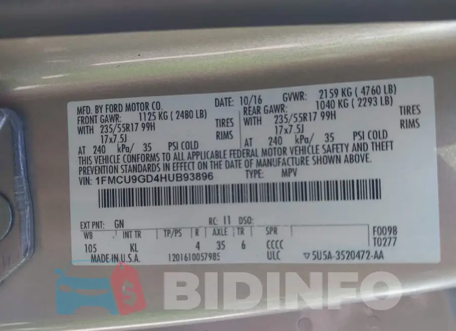 1FMCU9GD4HUB93896 Photo# 9