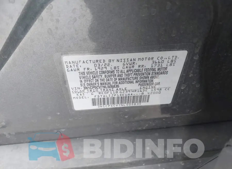 3N1CP5CV7NL505835 Photo# 9