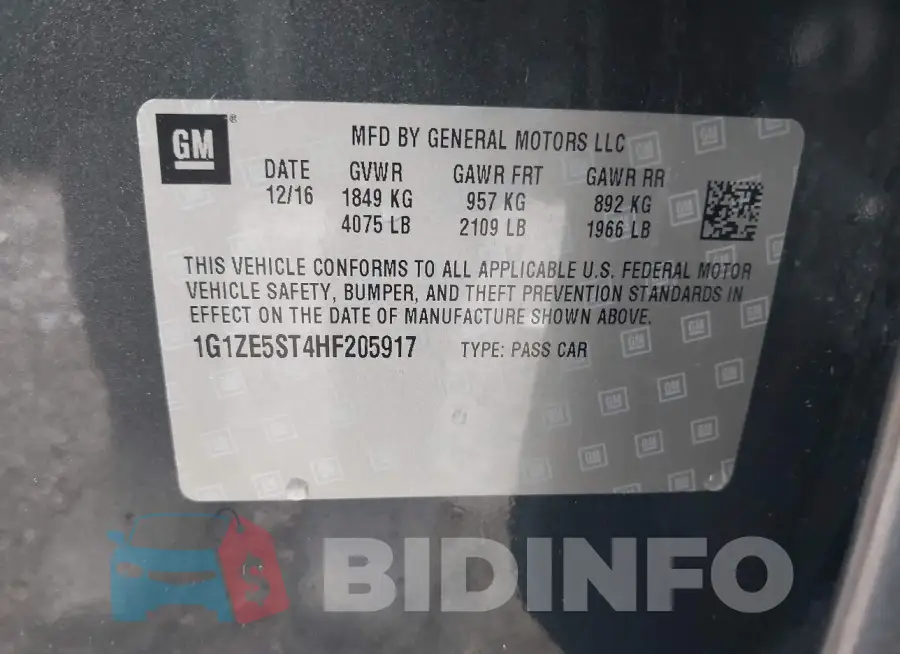 1G1ZE5ST4HF205917 Photo# 9