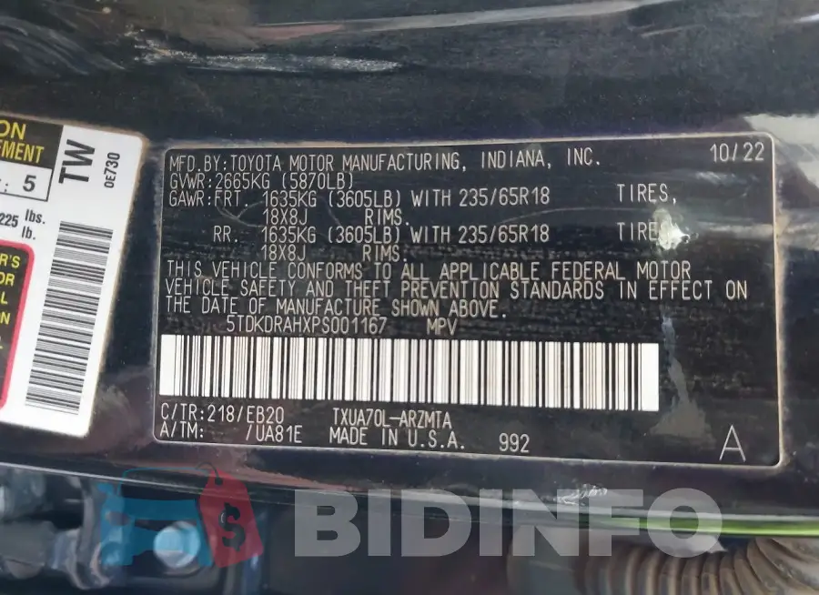5TDKDRAHXPS001167 Photo# 9