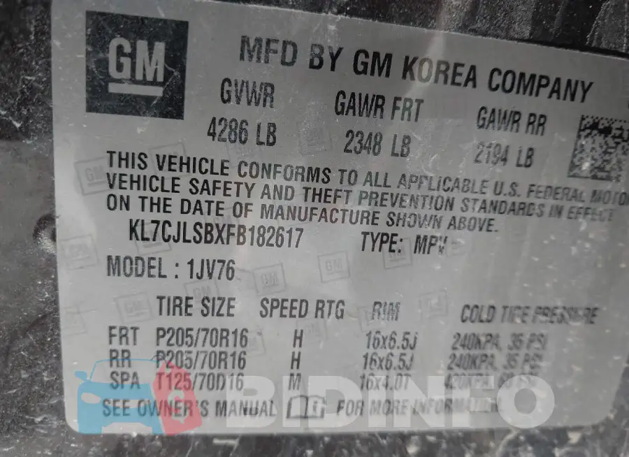 KL7CJLSBXFB182617 Photo# 9