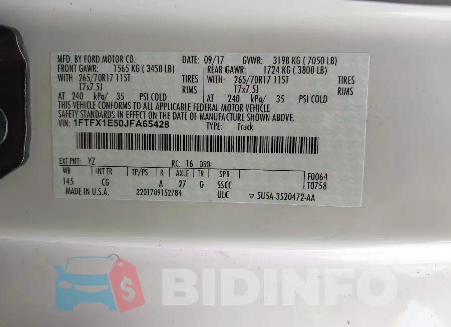 1FTFX1E50JFA65428 Photo# 9