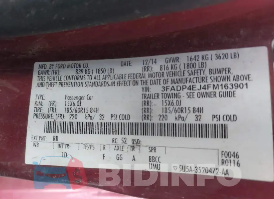 3FADP4EJ4FM163901 Photo# 9