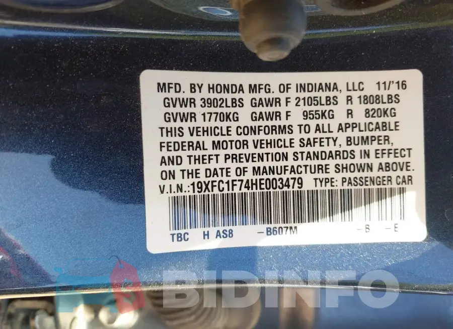 19XFC1F74HE003479 Photo# 9