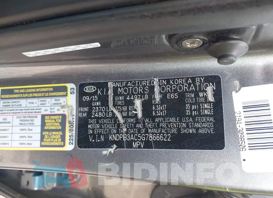 KNDPB3AC5G7866622 Photo# 9