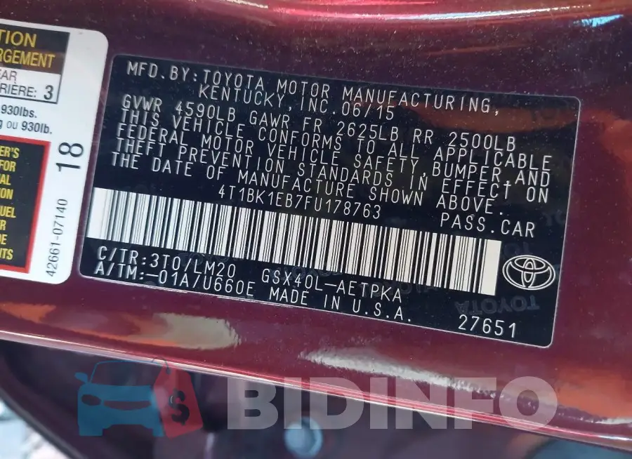 4T1BK1EB7FU178763 Photo# 9