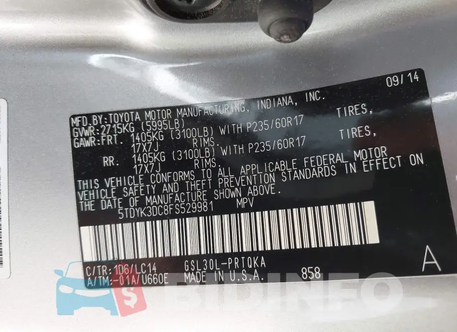 5TDYK3DC8FS529981 Photo# 9