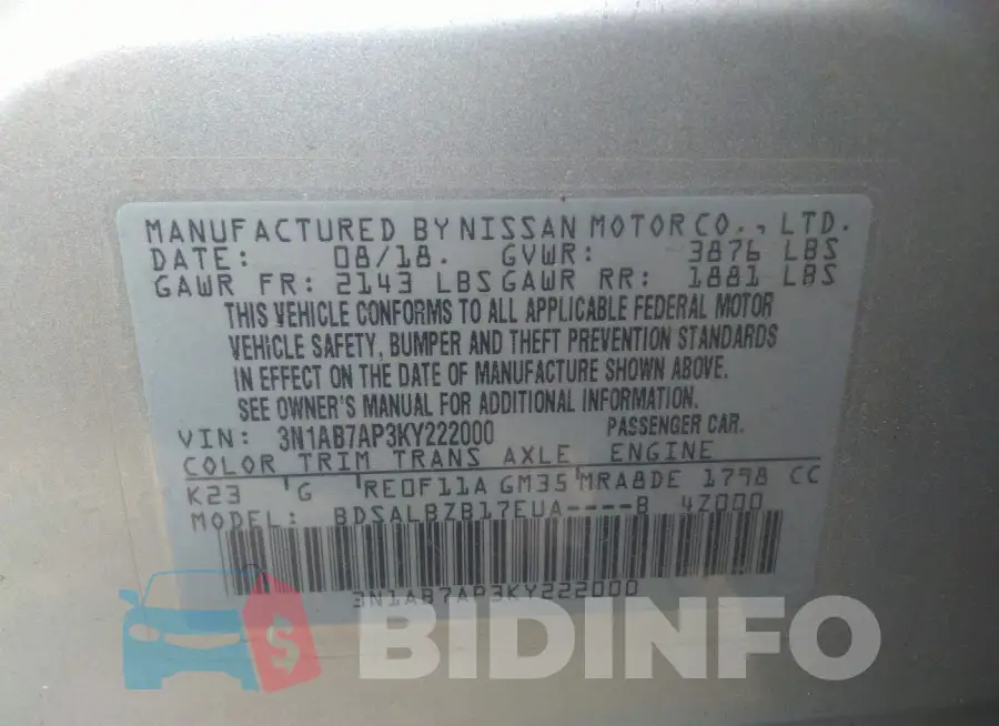 3N1AB7AP3KY222000 Photo# 9