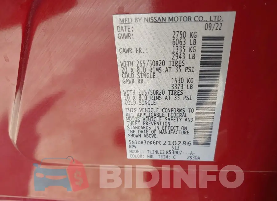 5N1DR3DK6PC210286 Photo# 9