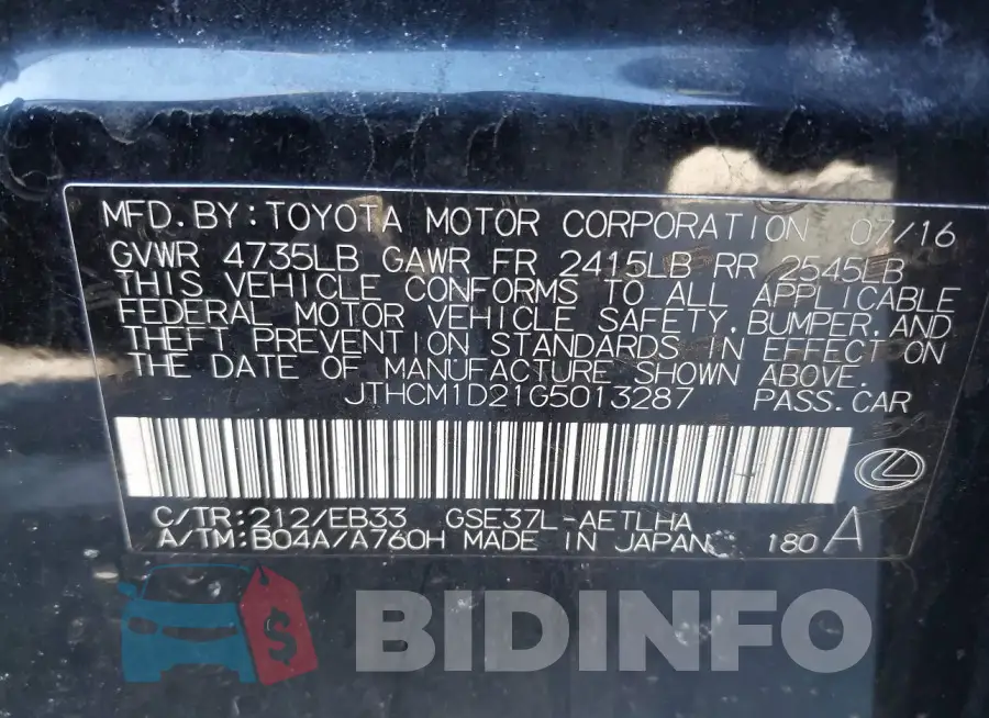 JTHCM1D21G5013287 Photo# 9