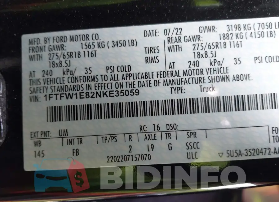 1FTFW1E82NKE35059 Photo# 9