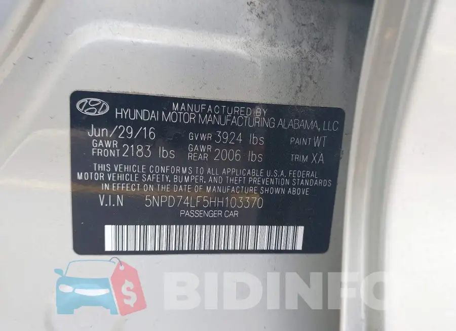 5NPD74LF5HH103370 Photo# 9