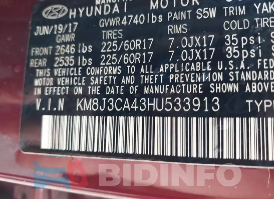 KM8J3CA43HU533913 Photo# 9