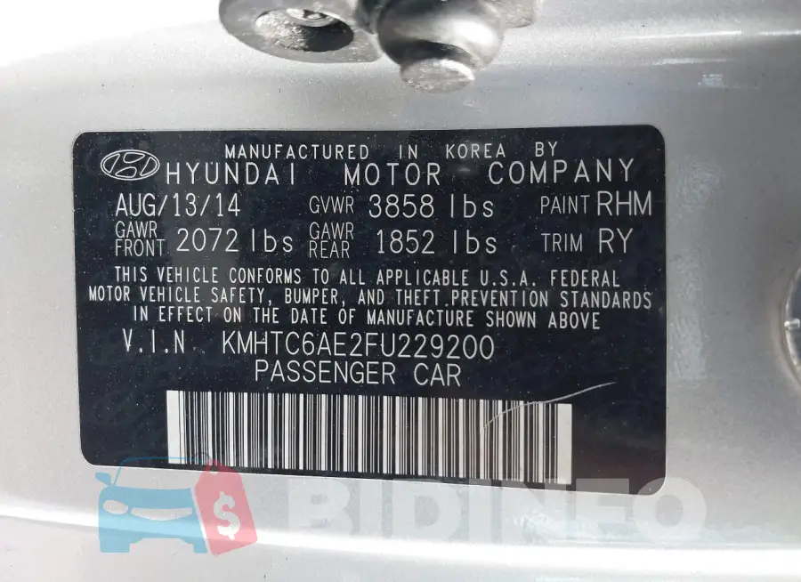 KMHTC6AE2FU229200 Photo# 9