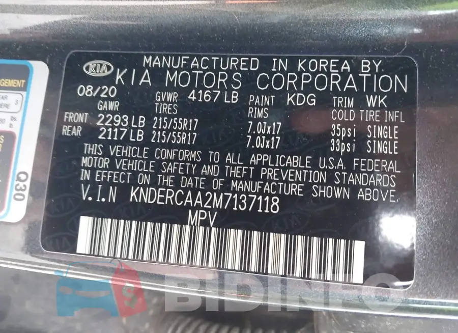 KNDERCAA2M7137118 Photo# 9