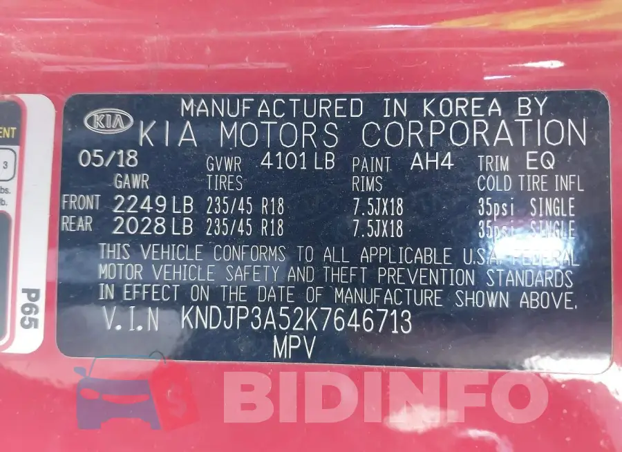 KNDJP3A52K7646713 Photo# 9