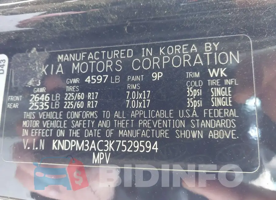 KNDPM3AC3K7529594 Photo# 9