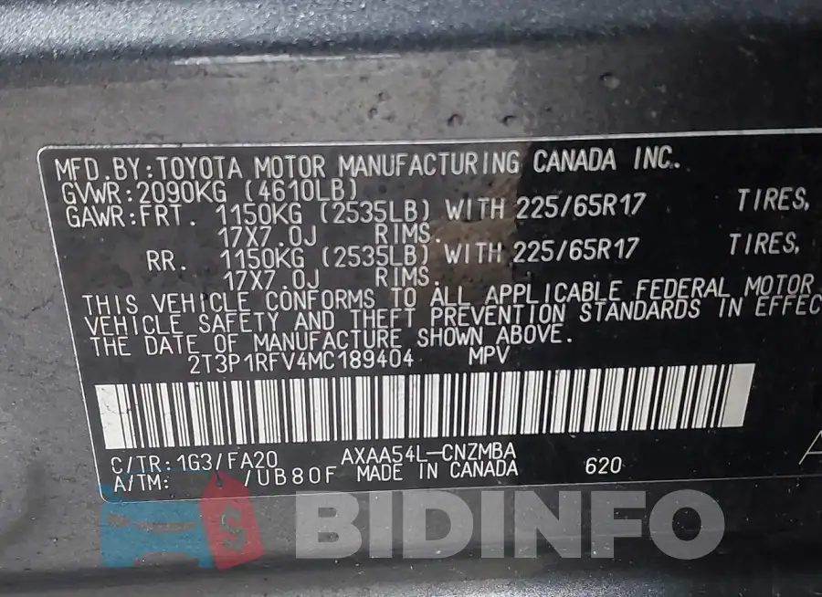 2T3P1RFV4MC189404 Photo# 9
