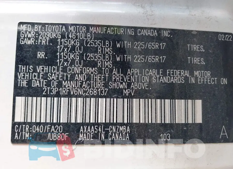 2T3P1RFV6NC268137 Photo# 9