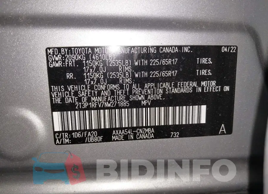 2T3P1RFV7NW271885 Photo# 9