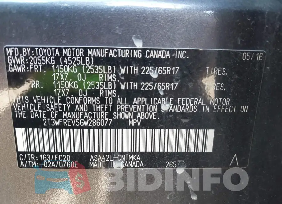 2T3WFREV5GW286077 Photo# 9