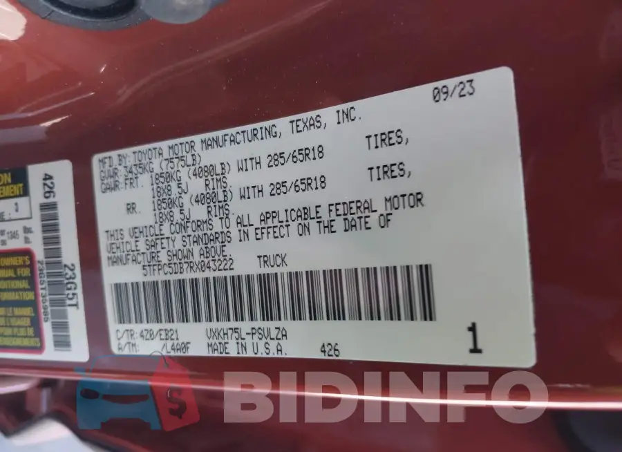 5TFPC5DB7RX043222 Photo# 9