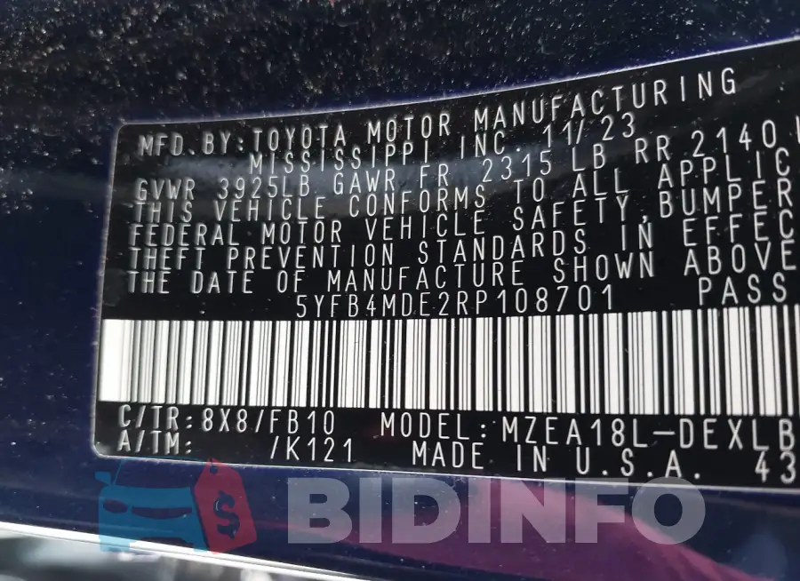 5YFB4MDE2RP108701 Photo# 9