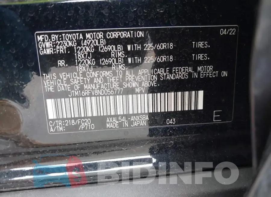 JTM16RFV8ND056777 Photo# 9