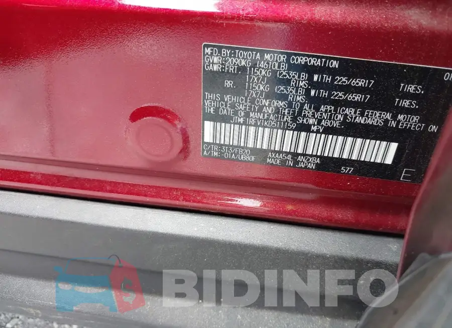 JTMF1RFV1KD511159 Photo# 9