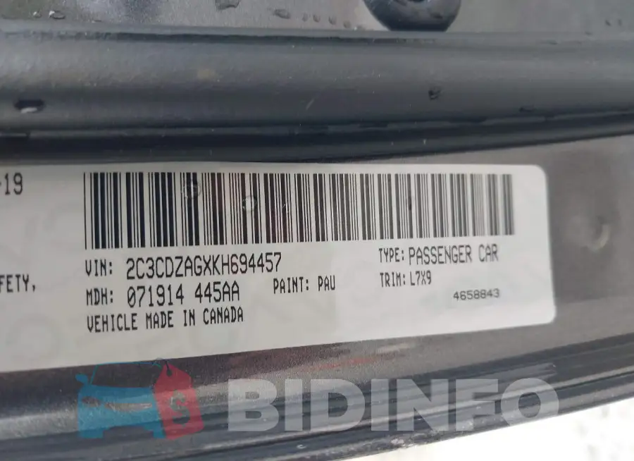 2C3CDZAGXKH694457 Photo# 9