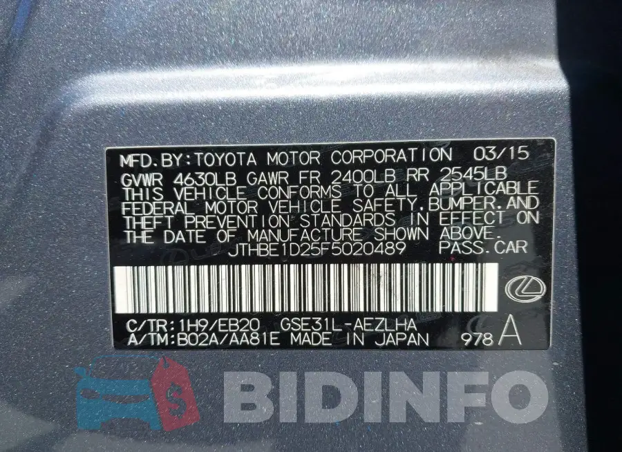 JTHBE1D25F5020489 Photo# 9