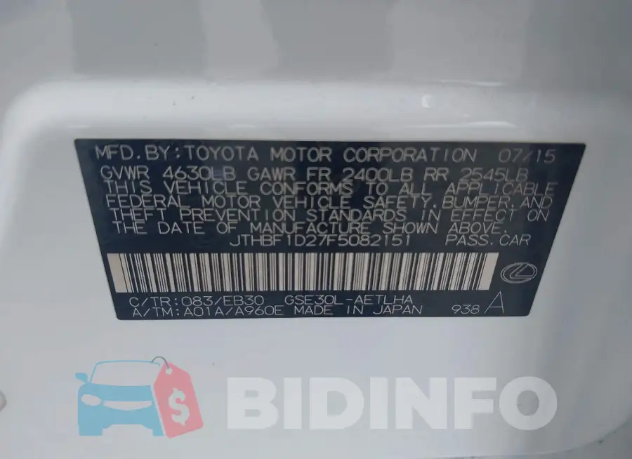 JTHBF1D27F5082151 Photo# 9