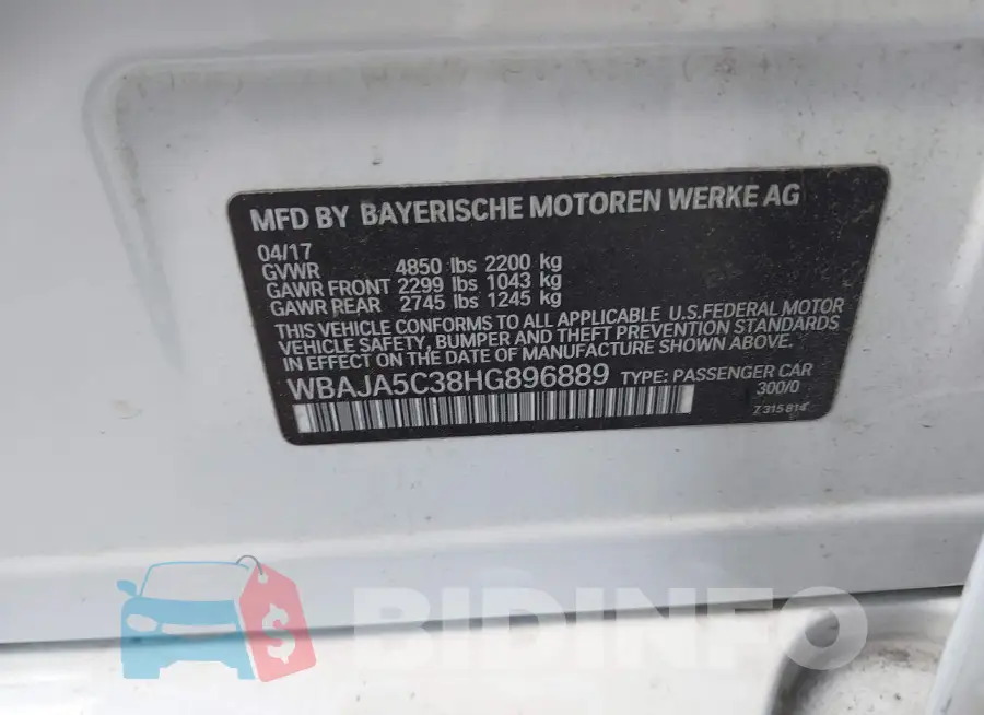WBAJA5C38HG896889 Photo# 9