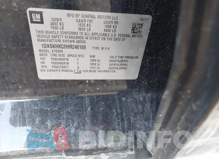 1GNSKHKC6HR246168 Photo# 9