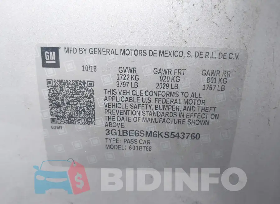 3G1BE6SM6KS543760 Photo# 9