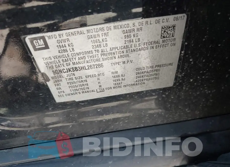 3GNCJKSB3HL267286 Photo# 9