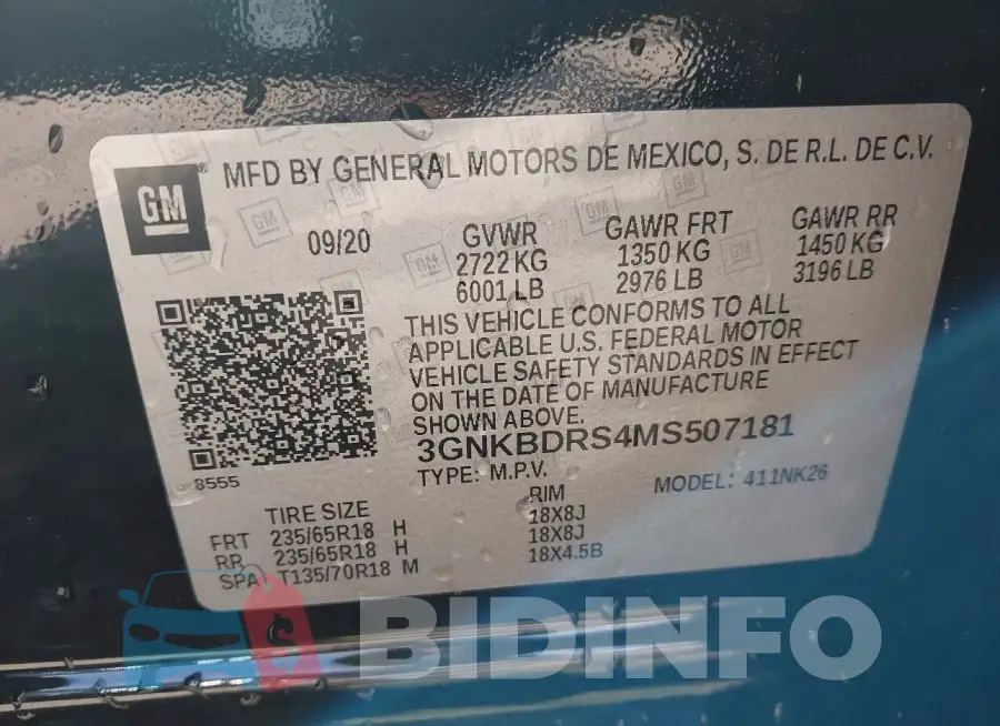3GNKBDRS4MS507181 Photo# 9