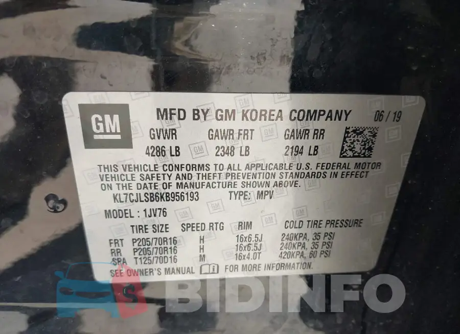 KL7CJLSB6KB956193 Photo# 9