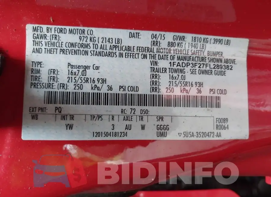 1FADP3F27FL289382 Photo# 9