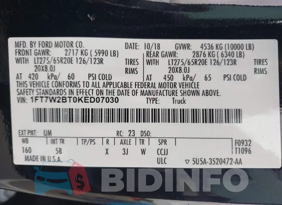 1FT7W2BT0KED07030 Photo# 9