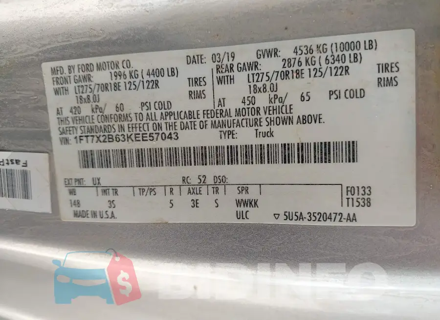 1FT7X2B63KEE57043 Photo# 8
