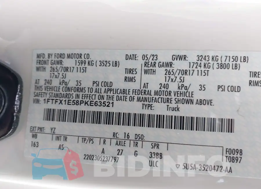 1FTFX1E58PKE63521 Photo# 9