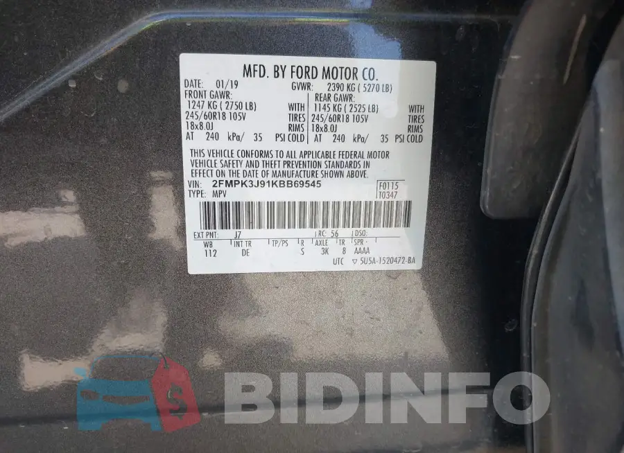 2FMPK3J91KBB69545 Photo# 9