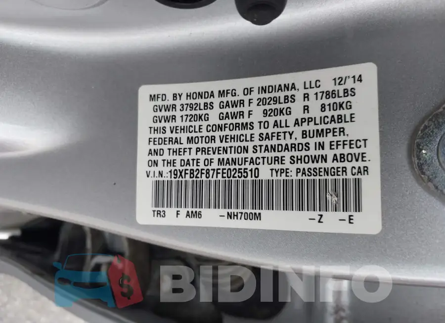 19XFB2F87FE025510 Photo# 9