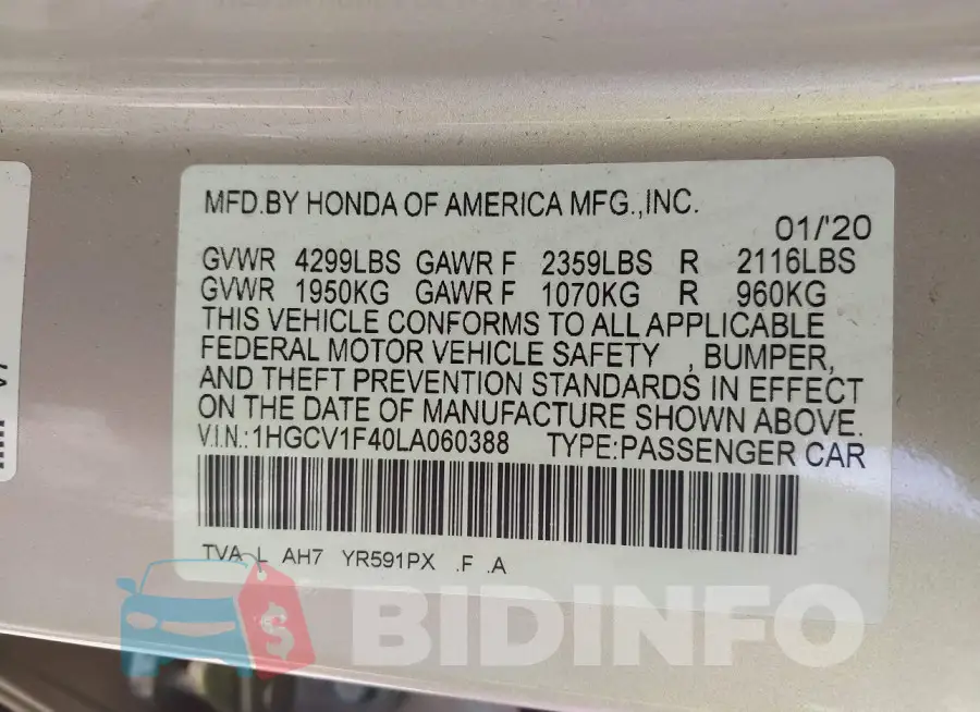 1HGCV1F40LA060388 Photo# 9