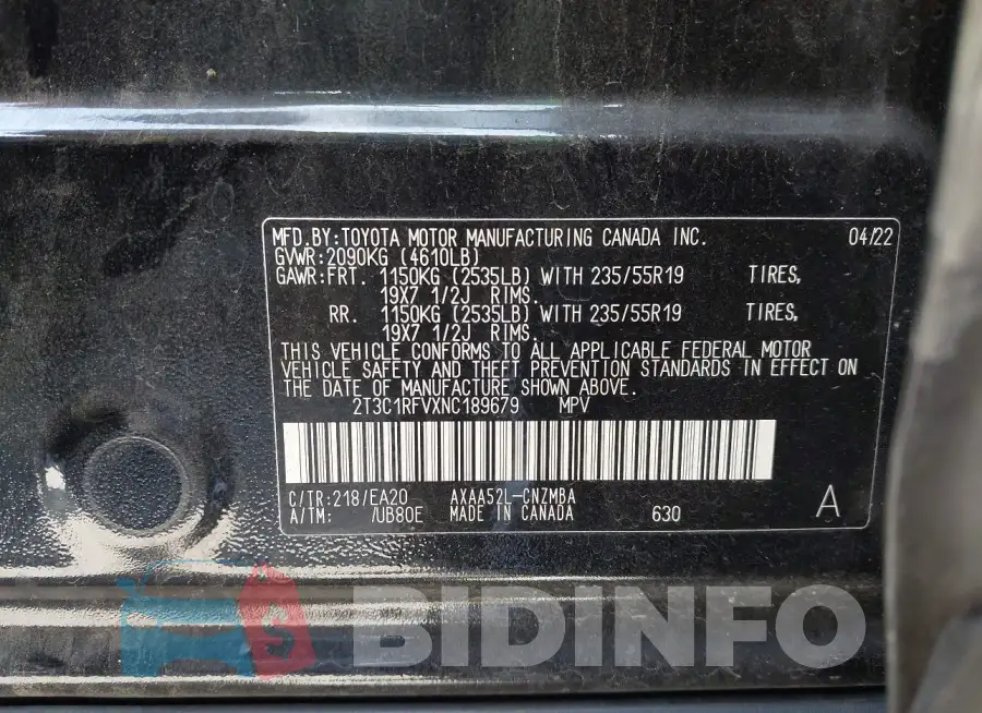 2T3C1RFVXNC189679 Photo# 9