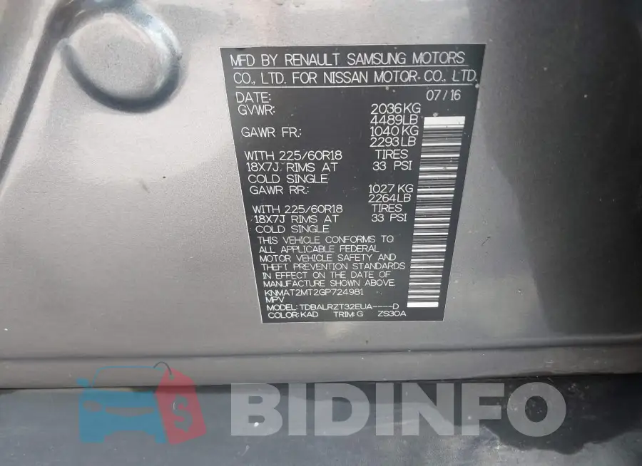 KNMAT2MT2GP724981 Photo# 9